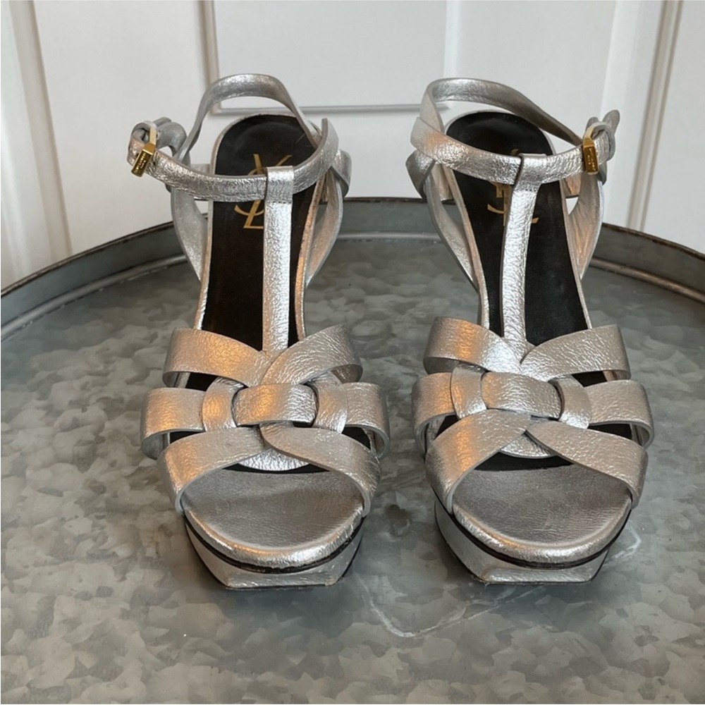 Yves Saint Laurent Silver Strappy Heels